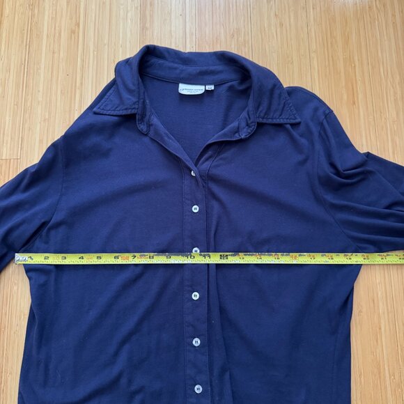 Prairie Cotton Button Down Shirt Elbow Sleeve Navy Medium - Picture 5 of 6
